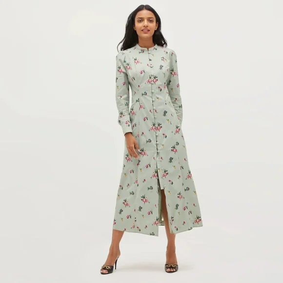 Hill House The Lucienne Dress In Sage Taffeta - Picture 1 of 11